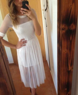 Kleid Midi transparent weiss creme polka dots punkte h&m zara 34