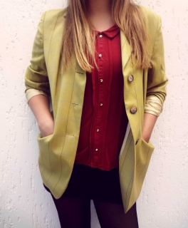 Vintage Oversize Blazer gelb Grün Kariert