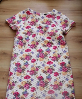 Neu Primark Kleid Beige Blumen Karo Edel Gr. 8 XS 34 Blogger Victoria Beckham