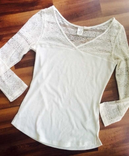 H&M Spitzen-Langarmshirt weiß gr S