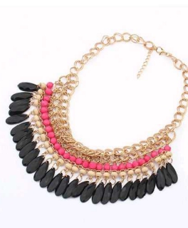 goldene Halskette Statementkette Schmuck bunt (schwarz, rosa, nude)