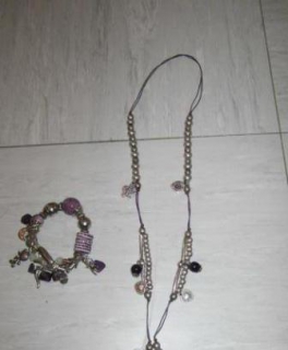 Kette & Armband Lila Neu X- Mas Herz Stein schlüssel