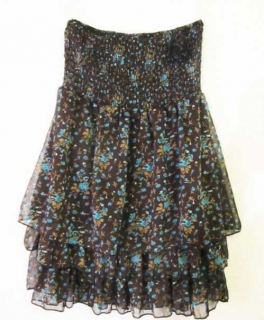 Top Blumenmuster Volantkleid Rock braun grün türkies Gr. S-M 36 38 Party Strand trägerlos
