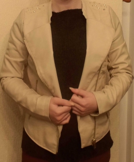 Lederjacke, beige mit gold abgesetzt