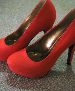 Korallfarbende High Heels / Plateau