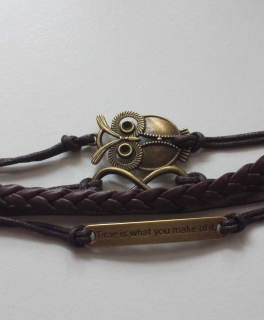 Armband Leder Braun Eule Infinity