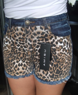 !NEU! Highwaist Hotpants Jeans Leo Animal Used Look