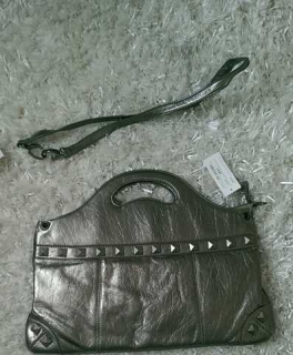 XXL Clutch shopper Handtasche Schultertasche neu grau silber bronze nieten 