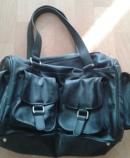 schwarze hochwertige große kunstledertasche shopper