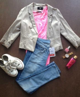 H&M Kunstlederjacke Nude Creme Blazer Trend