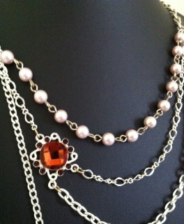 Vintage Statement Kette Silber mit bronzem Stein