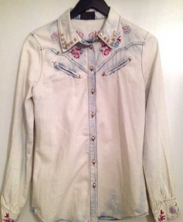 Bluse Jeans Hemd Stickerei Nieten gold Cowboy Boho oversize