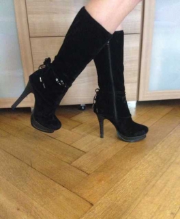 Stiefel schwarz Wildleder High Heels Gr.38 Blogger