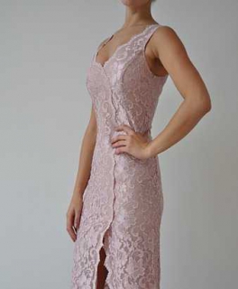 NEU HEINE Spitze Lace Beinschlitz rose nude Kleid zara 36