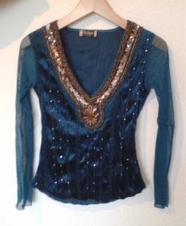 Orientalisches Shirt mit Netzärmel - petrolfarben