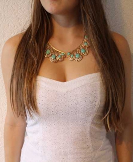 Statement Kette Mint Gold Perle Türkis