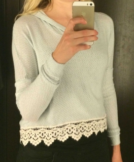 Abercrombie & Fitch Strick Top Sweater Hoodie mit Spitze Fledermausärmel mit Kapuze