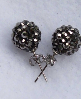 Shamballa Ohrringe Silber-Schwarz * Ohrstecker * Glitzer-Steinchen 10mm * Neu * Schmuck