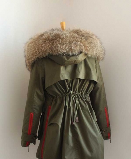 Svelagi Parka Trenchcoat neu grün rot military Militär Jacke fell fur