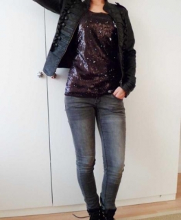 Lederjacke 34/36 rocker schwarz Leder-Imitat Military Knöpfe Knopfreihe Militär