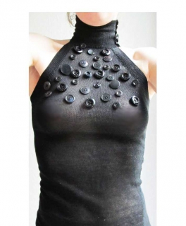 Außergewöhnliches Designer-Top schwarz Knöpfe Strick Gr.34 XS Einzelstück! NEU!