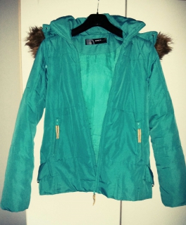 Daunenjacke Fake Fellkapuze Winterjacke 42 türkis