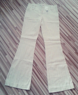 Leinenhose Weiß Gold Nadelstreifen Pinstripe Schlaghose NEU! Gr. XS 34