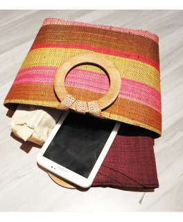 Korbtasche mit Holzhenkeln gestreift bunt Blogger Sommer pink grün braun Innenfutter Handtasche