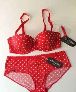 Linga Dore Wäsche Set Balconette BH Hipster Daily Punkte Dots Neu 75B / 38 Rot Weiß Unterwäsche Set