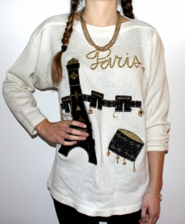 Vintage: Sehr cooler&besonderer PARIS-Pulli, Eiffelturm Stickereien&kleinen Anhängern in Gold