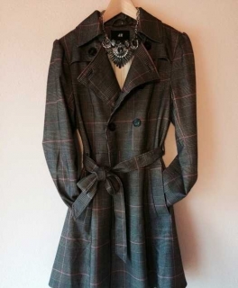 Braun pink karierter Trenchcoat H&M