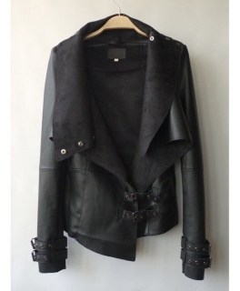 Blogger Biker Leder Jacke Asymetrisch Wasserfallkragen Gr.S-M