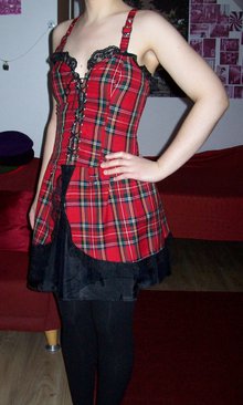 sexy rot kariertes Kleid Tartan Schnürung Schnallen Corsage Punk Gothic Emo Alternative Spitze Tüll