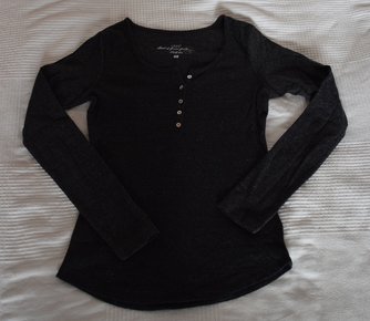 H&M L.O.G.G. Langarmshirt dunkelgrau meliert Knopfleiste Größe S