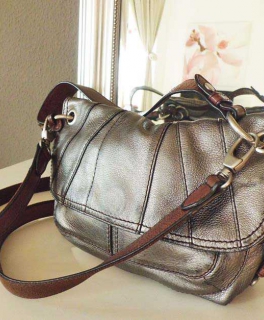 Fossil Tasche * braun silber * Handtasche Echtleder * mittelgroß * Umhängetasche