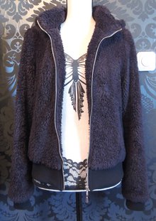 Schwarze Lolita Teddyfell Jacke Gr. S
