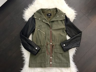 Khaki Parka Lederärmel