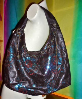 Ethno Blogger Swag Hippie Folklore Ibiza Leder Pailletten Tasche braun Nieten