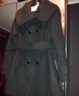 Mantel Gürtel Knöpfe Kragen schwarz xs s 34 36
