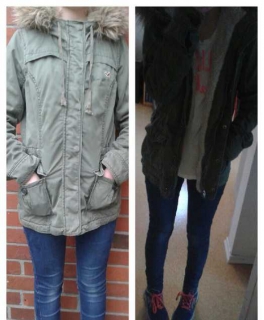 * Hollister Kurzparka Gr.M Teddyfell schön Parka Jacke Mantel oliv HCO *