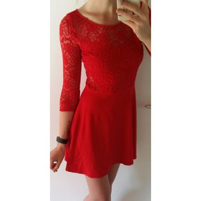 Kleid Minikleid Skaterkleid Spitze Rot