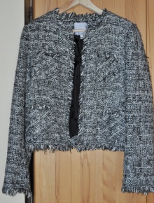 Kurze flauschige Blazer-Jacke, graumeliert, 40