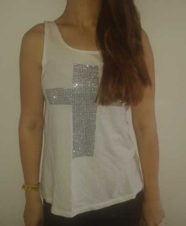 Top mit Kreuz aus Glitzer