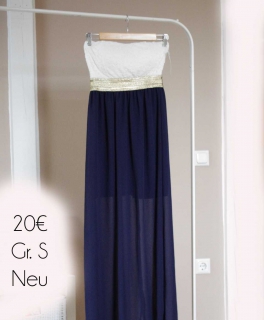 Kleid Abendkleid Blau Weiß Maxi