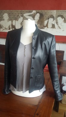 Vintage Lederjacke, Echtleder, CHER, schwarz, Gr. 38