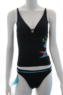 Schwarzer Tankini mit Kolibri von Olympia (Neu)