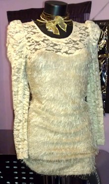 Spitze Kleid Longshirt puffärmel neu 34 36 38 fransen 