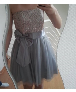 LAONA süßes Abiball / Coctail Kleid mit Spitze und Pailletten in Gr. 38 rosa,grau