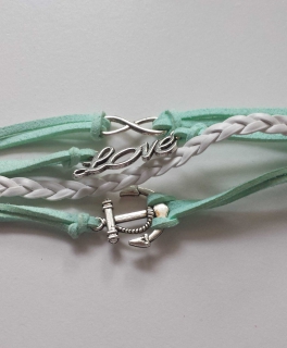 Armband Leder Türkis Mint weiß Anker Infinity Love