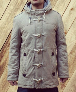 Wild & Rough | warmer Hipster Parka / Vintage Winterjacke / Trenchcoat mit Holzknöpfen, khaki in L